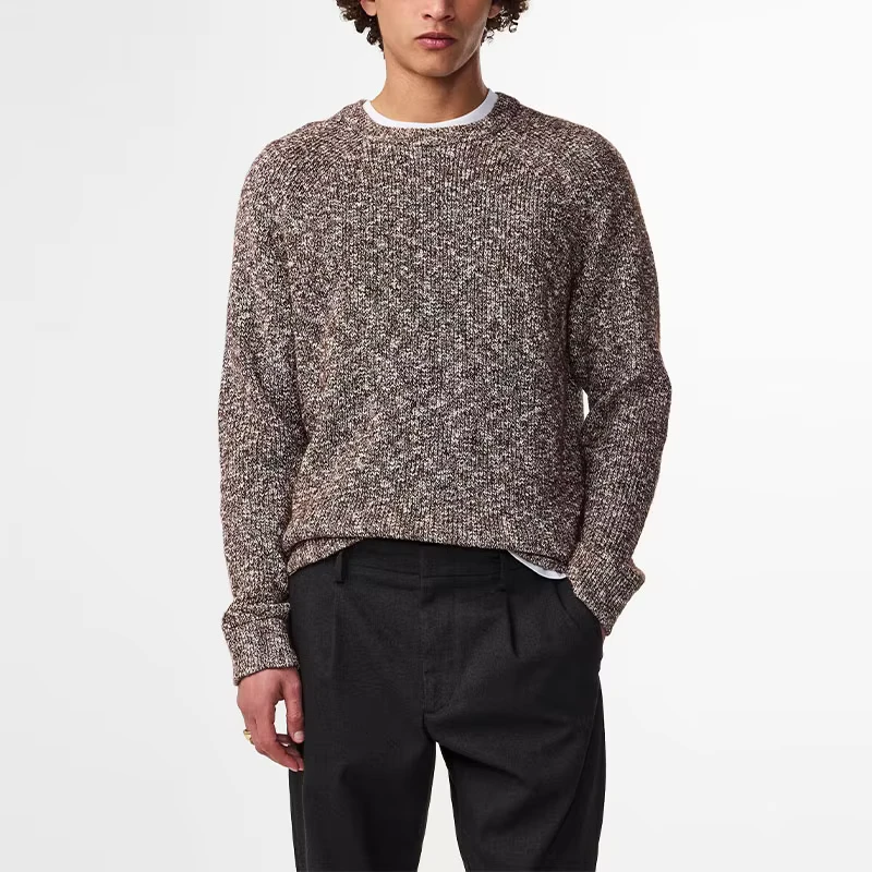 Winter Casual Cotton Men's Sweater for Boys, Fine Rib Knit Crew Neck