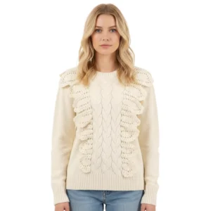 Winter Knitting Lace Women’s Sweaterladies Cardigan Handmade Knitting Sweaters Long Sleeve Crew Neck Stripped Knit Sweater