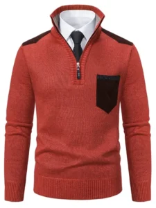 Winter Men’s Stand-Collar Thickened Sweater Pullover Knitwear Plus Size Half-Zip Knit Top for Men