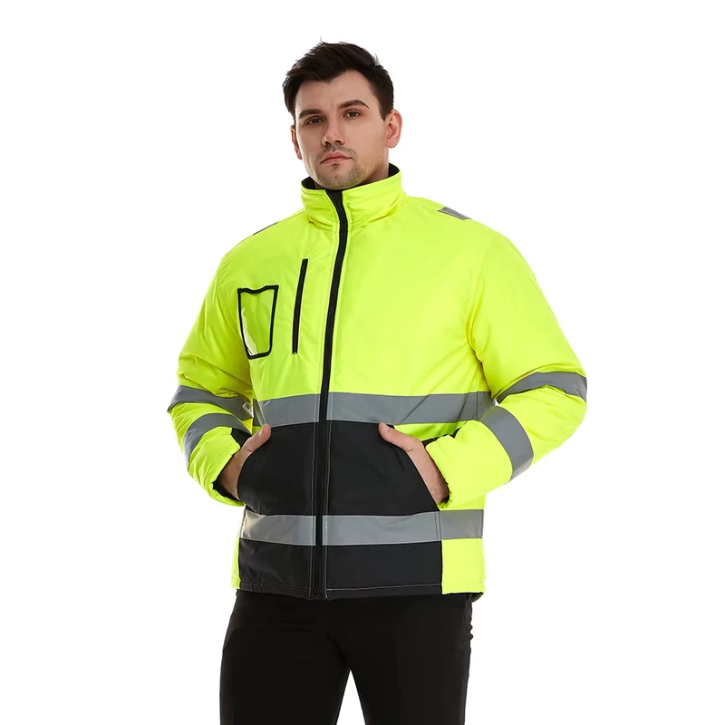 Winter Padded Hi Vis Reflective Safety Jacket Waterproof Coat for Road Construction Traffic Sanitation Duty