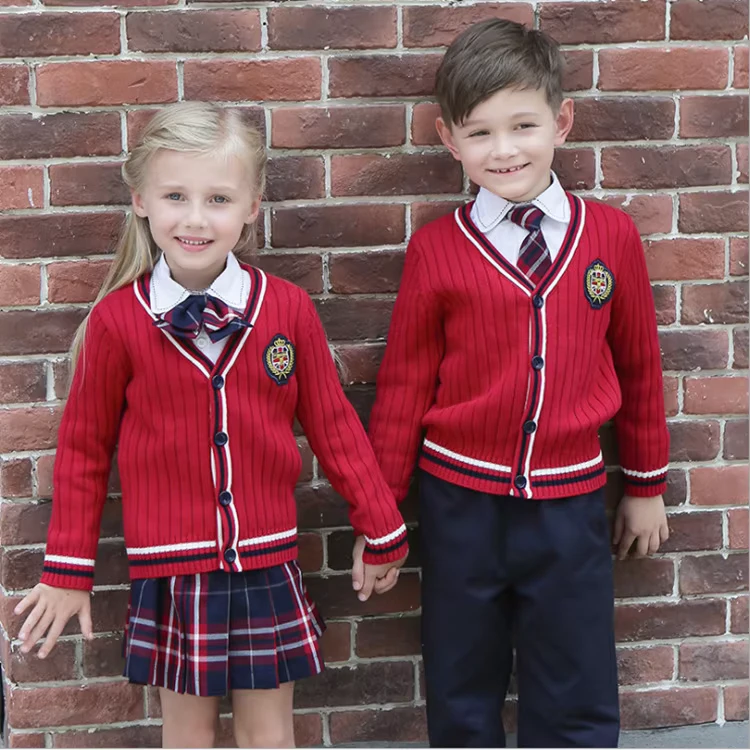 Winter-Primary-School-Uniform-Cardigan-Sweater-Jacket-Plaid-Skirt-and-Pants-Set-for-Boys-and-Girls