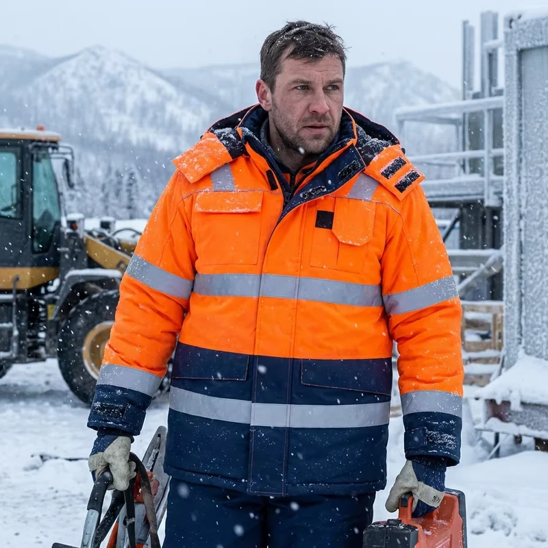 Winter Thermal Waterproof Workwear with Reflective Strips High Visibility Insulated Jacket for Cold Weather Safety