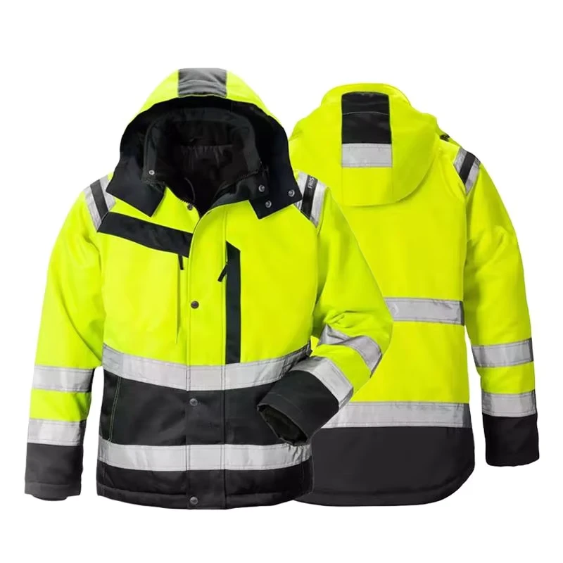 Winter Waterproof Breathable Polyester High Visibility Worker Workwear Safety Jacket