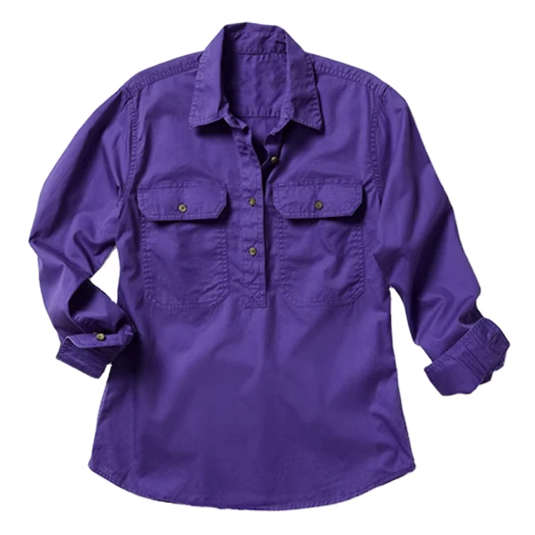 Women-High-Quality-Cotton-Colourful-Custom-Logo-Country-Work-Shirts-Extra-Large-Pockets-Security-Uniform-Shirt