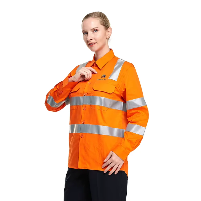Women Men's Safety Working Uniform Shirt Long Sleeve Hi Vis Reflective Construction Shirt Custom Logo
