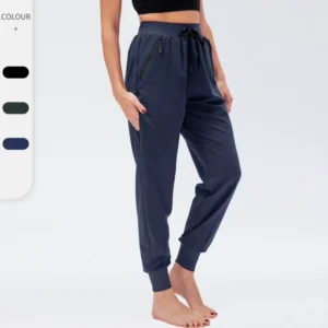 Women Stretch Trouser High Waist Workout Pants Side Pocket Drawstring Design Women Trousers Casual