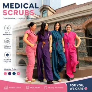 Women&Men’s Cooling Shortsleeves Twill Coveralls Surgical Jumpsuit Workwear One Piece Stretch Nursing Scrub Set With Drawstring