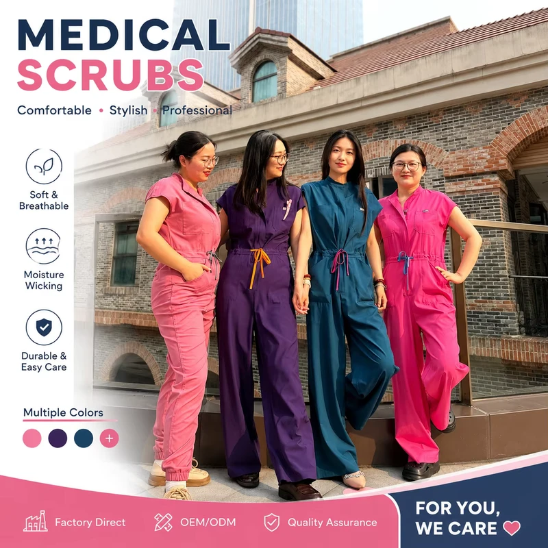 Women&Men's Cooling Shortsleeves Twill Coveralls Surgical Jumpsuit Workwear One Piece Stretch Nursing Scrub Set With Drawstring