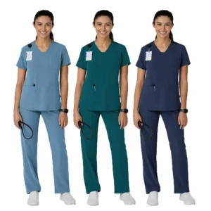 Women’s 100% Organic Cotton Nursing Scrubs Breathable Canvas Fabric Customizable Hospital Uniforms From Factory