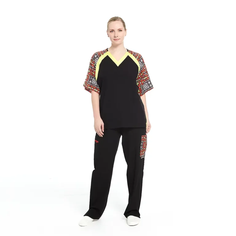 Womens-African-Tribal-Print-Scrub-Set-Stretch-Medical-Uniform-for-Aesthetic-Clinic-Pediatric-Dental-Veterinary-Hospital
