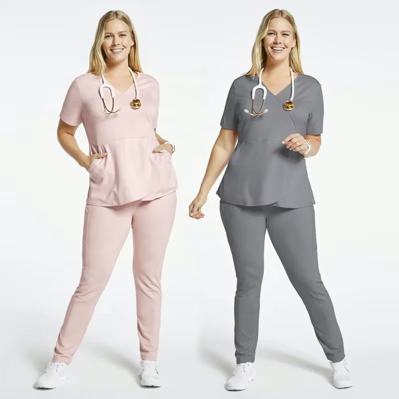 Women's Athletic Hospital Uniform Spandex Medical Nursing Scrub Sets with Private Label