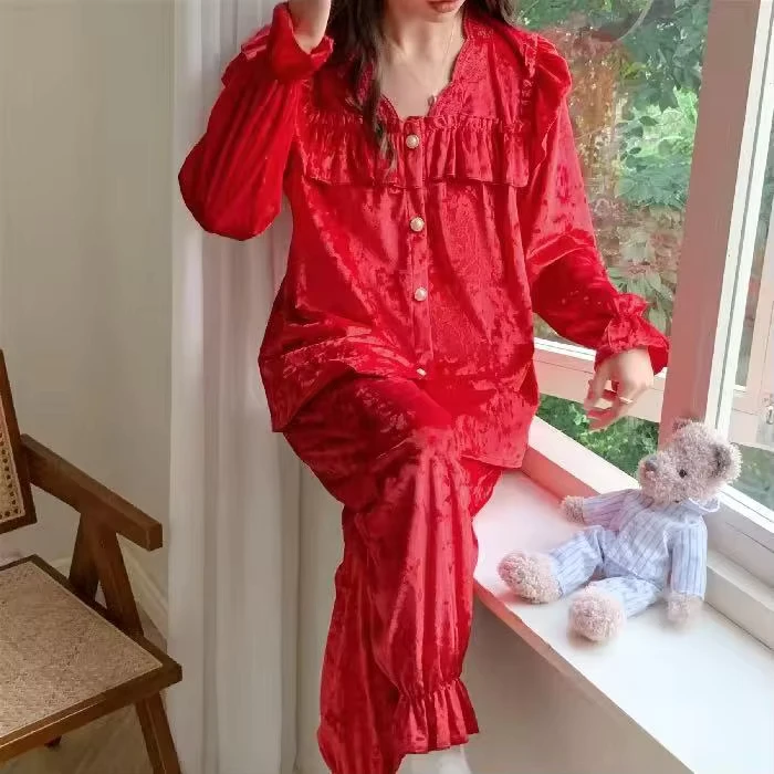 Womens-Autumn-and-Winter-Long-Sleeve-Lace-Velvet-Nightgown-Set-Princess-Style