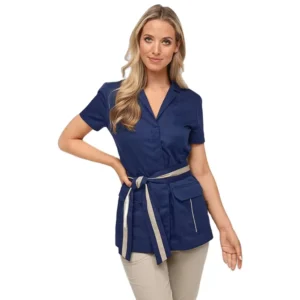 Women’s Beauty Salon Scrub Uniform with Adjustable Lace Breathable Antibacterial Fabric