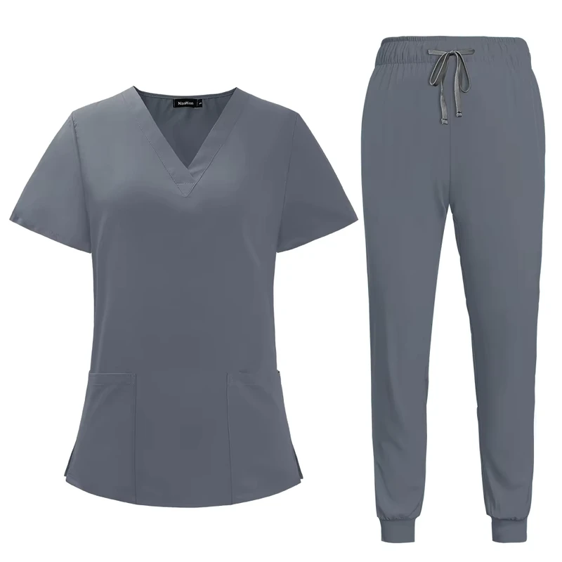 Women's Beige & Multi color Breathable Fashionable Scrubs Uniform Sets for Hospital Medical Use with Worsted Fabric