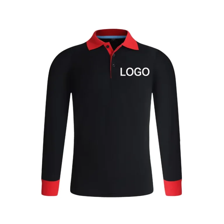Womens-Black-Long-Sleeve-Cotton-Polo-Shirt-Restaurant-Uniform-220g