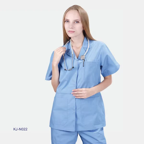 Women's Blue Polyester Cotton Twill Nurse Scrub Suits 100 Sets