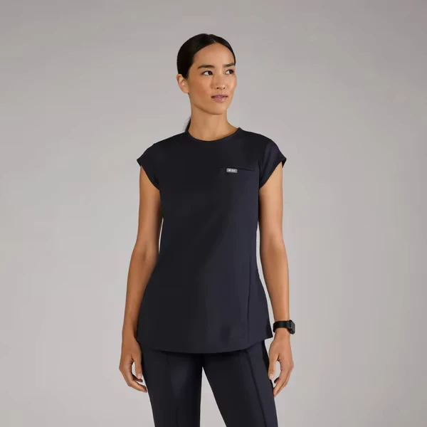 Women's Button Tunic Scrub Top, Knitted Fabric, for Hospital Use