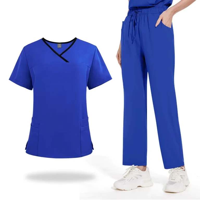 Womens-Caribbean-Blue-Nurse-Scrub-Set-Athletic-Straight-Leg-Pants-Medical-Uniform