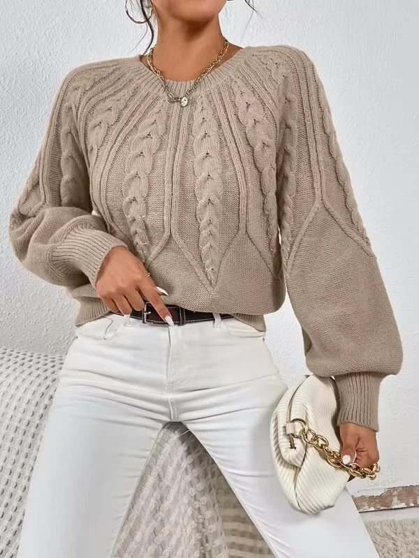 Womens-Casual-Knitted-Pullover-Sweater-with-Knot-Design-Pure-Color-Round-Neck