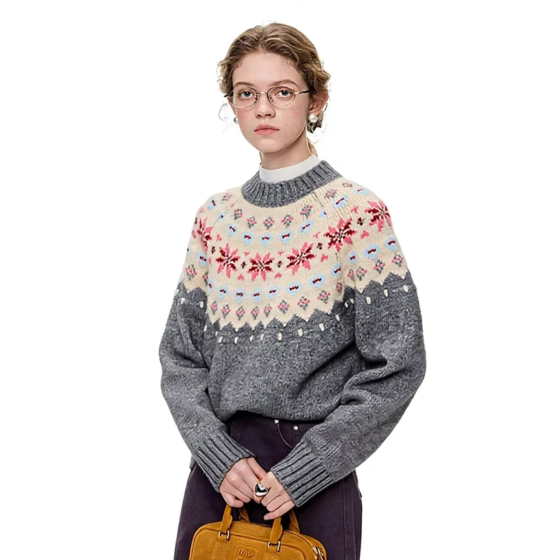 Women's Christmas Fair Isle Jacquard Knit Pullover Sweater