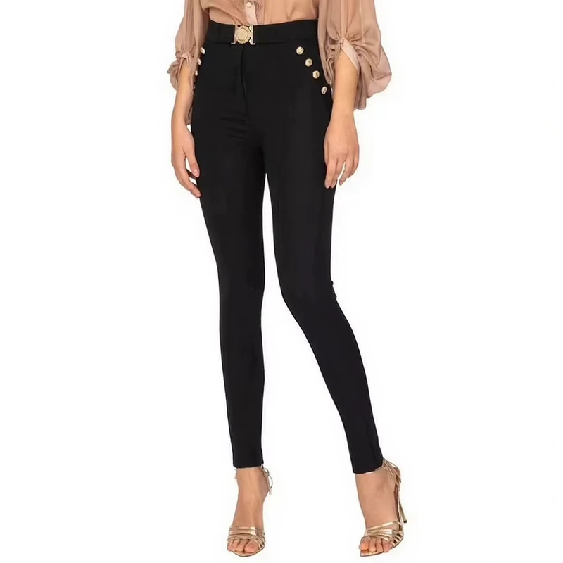 Women's Comfortable Casual Pants with Tapered Legs, Buttons, for Spring and Autumn Commuting