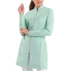 Women’s Doctor Lab Coat Woven Cotton Polyester Zipper Long Sleeve Slim Fit Medical Uniform White Needle Detection Hospital Use