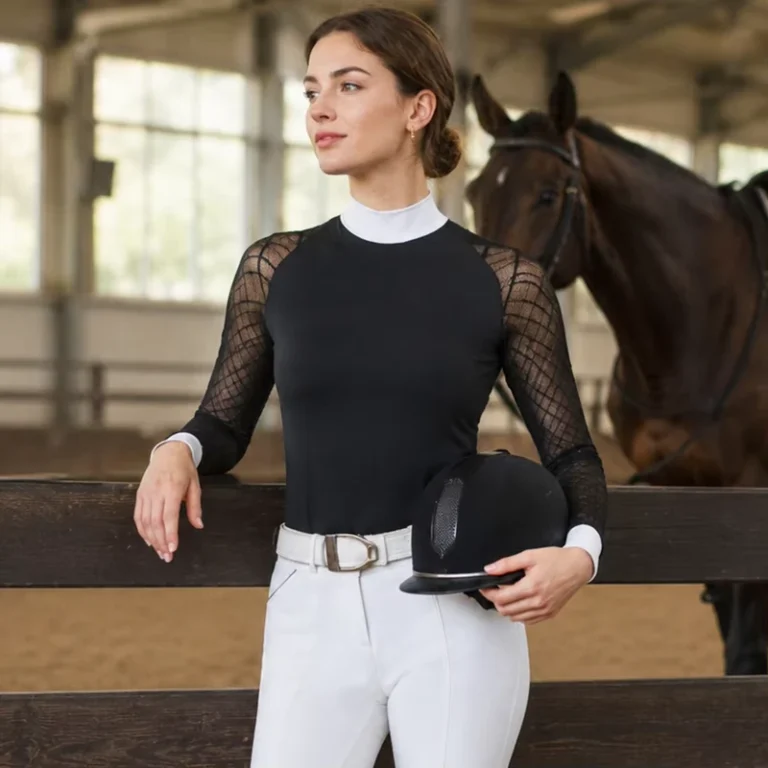 Womens-Equestrian-Long-Sleeve-Riding-Shirt-Lace-Mesh-Sleeve-Horse-Riding-Base-Layer-Training-Competition-Top-Stretch-Show-Shirt