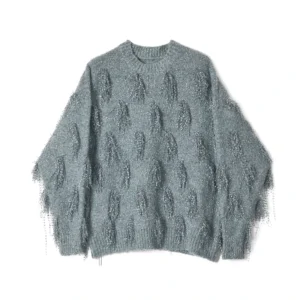 Women’s Fall Winter Soft Thick Tassel Knitted Pullovers Beautiful New Design Casual Tops Front Logo Christmas Sweaters