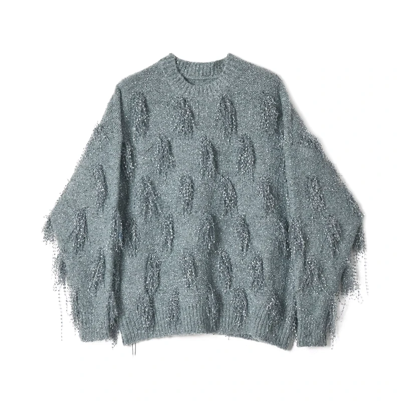 Women's Fall Winter Soft Thick Tassel Knitted Pullovers Beautiful New Design Casual Tops Front Logo Christmas Sweaters