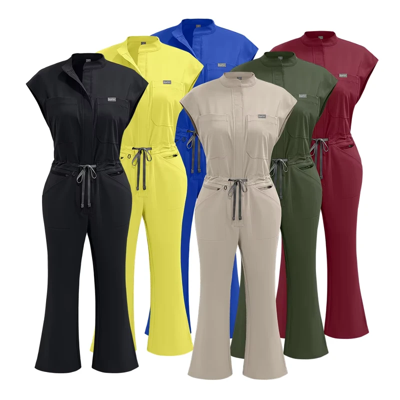 Women's Flare Jumpsuits Custom Logo Fabric Nursing Scrubs Multi-Color Medical Scrubs Hospital Uniforms