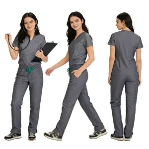 Women’s Four-Sided Elastic Breathable Dobby Fabric Medical Scrub Sets White