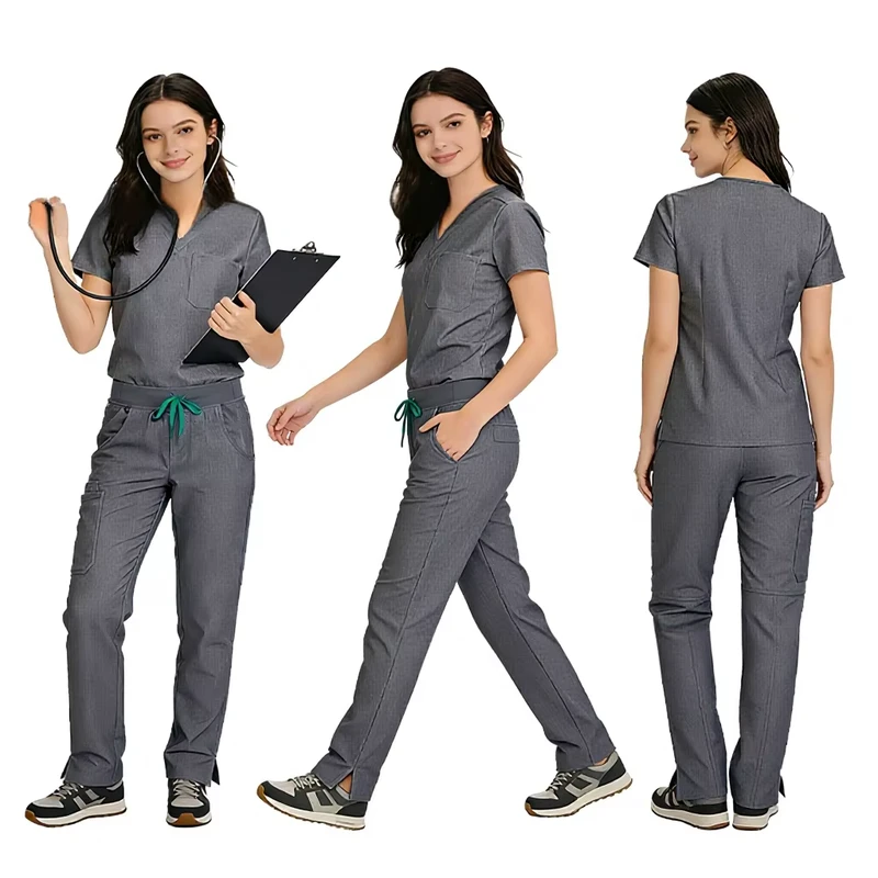 Women's Four-Sided Elastic Breathable Dobby Fabric Medical Scrub Sets White