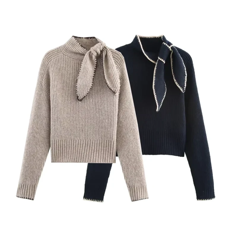 Womens-French-Sweet-Style-Long-Sleeved-Stand-up-Collar-Pullover-Butterfly-Knot-Embellished-Knitted-Sweater