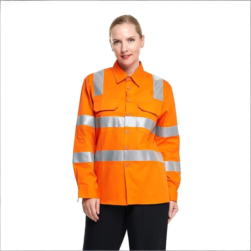 Women's Hi Vis Reflective Safety Work Shirt Stain Resistant Long Sleeve Safety Top Custom Logo