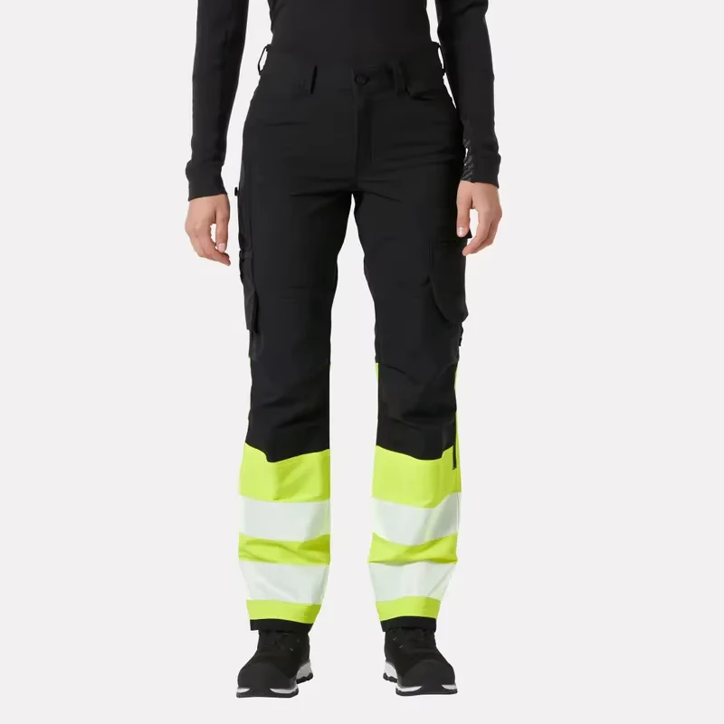 Women's Hi Vis Reflective Work Trousers Multi Pockets Safety Stretch Pants Plain Dyed