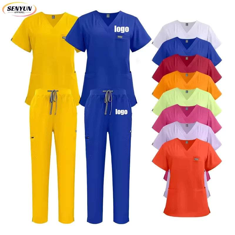 Women's High-Elasticity Medical Scrub Set with V-Neck Top and Jogger Pants