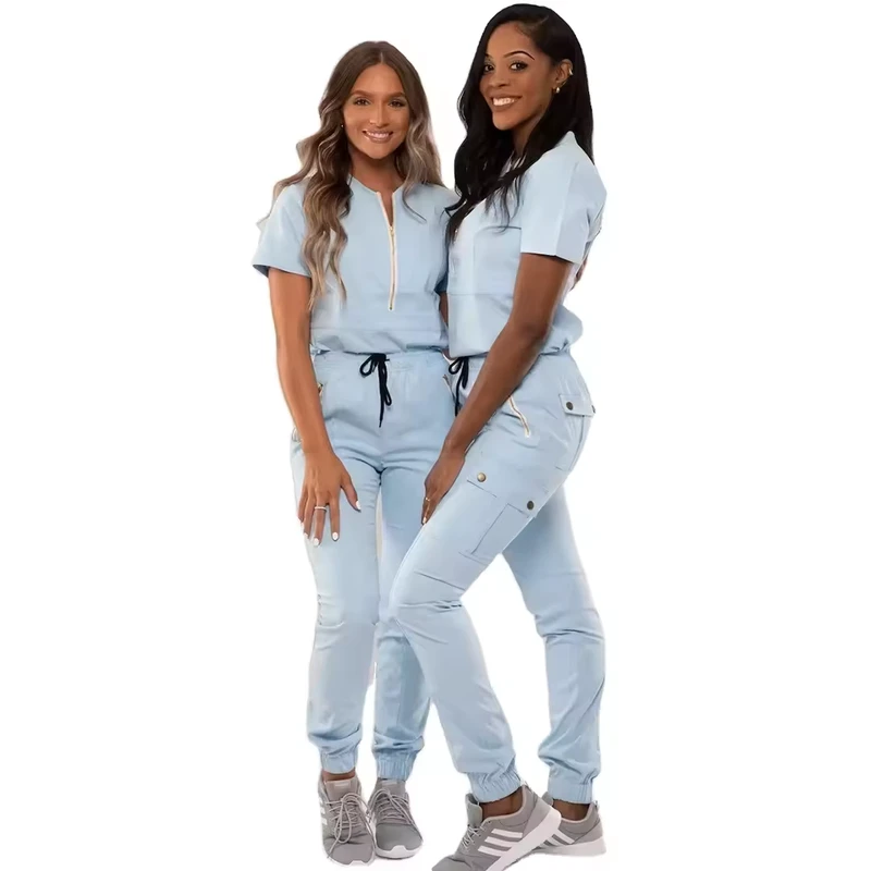 Women's High Quality Spandex Nursing Scrub Sets Stylish Short Sleeve Design Comfortable Soft Seamless Fusing Custom Logo