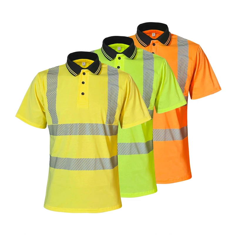 Womens High Vis Construction Work Shirts Short Sleeve Work Polo Shirt Reflective Cotton Safety Shirt with Collar
