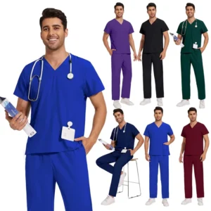 Women’s Hospital Nurse Jumpsuit Scrub Worsted Spandex Polyester Blend Stretchy One Piece for Surgical Use