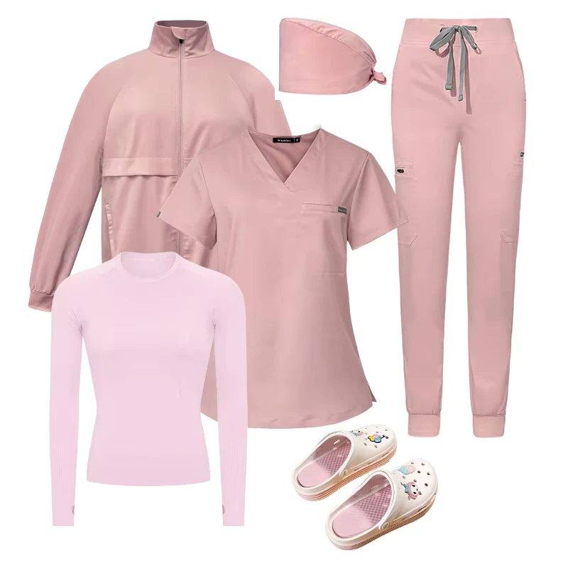 Women's Hospital Nurse Scrub Set with Tops and Pants