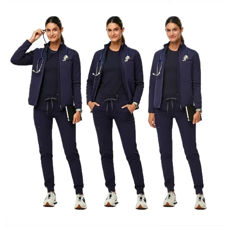 Womens-Hospital-Nurse-Scrubs-Uniform-Set-Spandex-Medical-Scrub-Jacket-for-Work