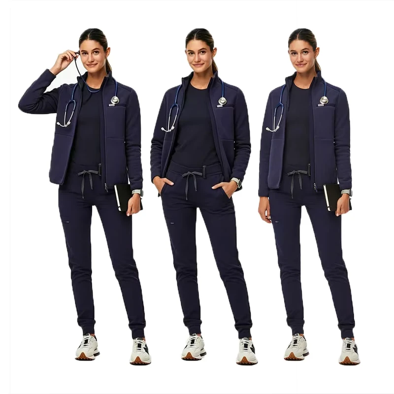 Women's Hospital Nurse Scrubs Uniform Set Spandex Medical Scrub Jacket for Work