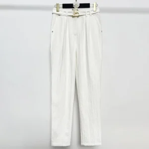 Women’s Jacquard High-Waist Pants with Lace-Up Detail and Pockets