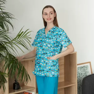 Women’s Jogger Scrub Set Denim Medical Uniform Top and Pants