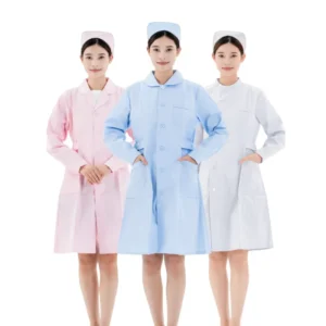 Women’s Knitted Fabric Medical Beauty Care Laboratory Coat with Cotton Collar