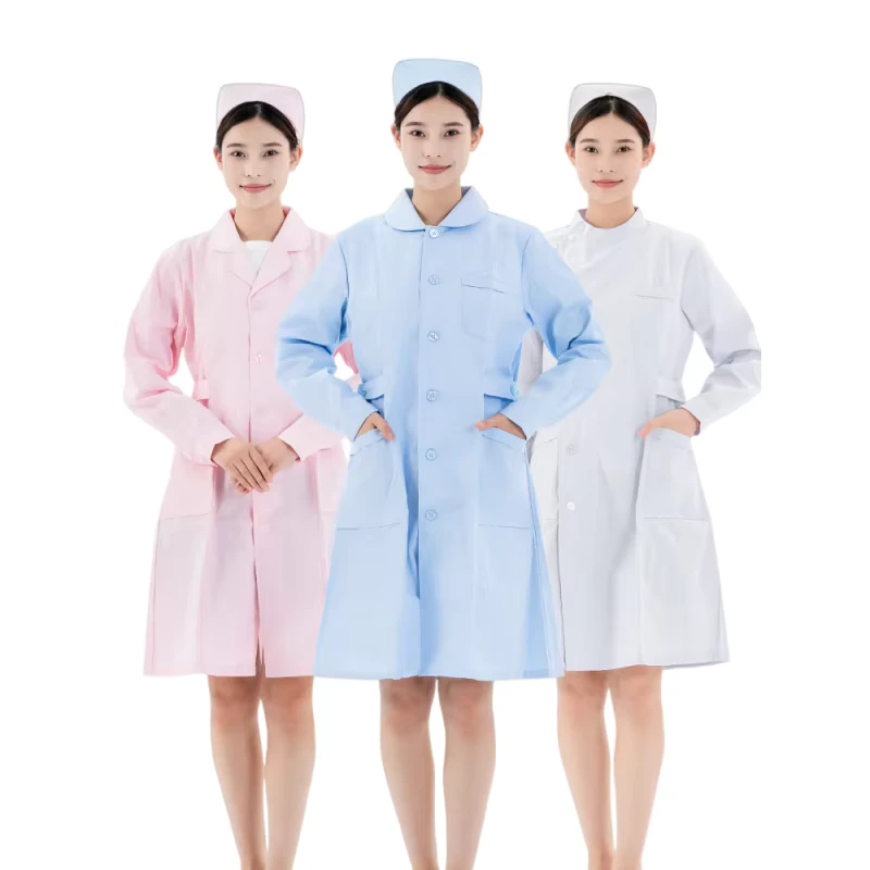 Women's Knitted Fabric Medical Beauty Care Laboratory Coat with Cotton Collar