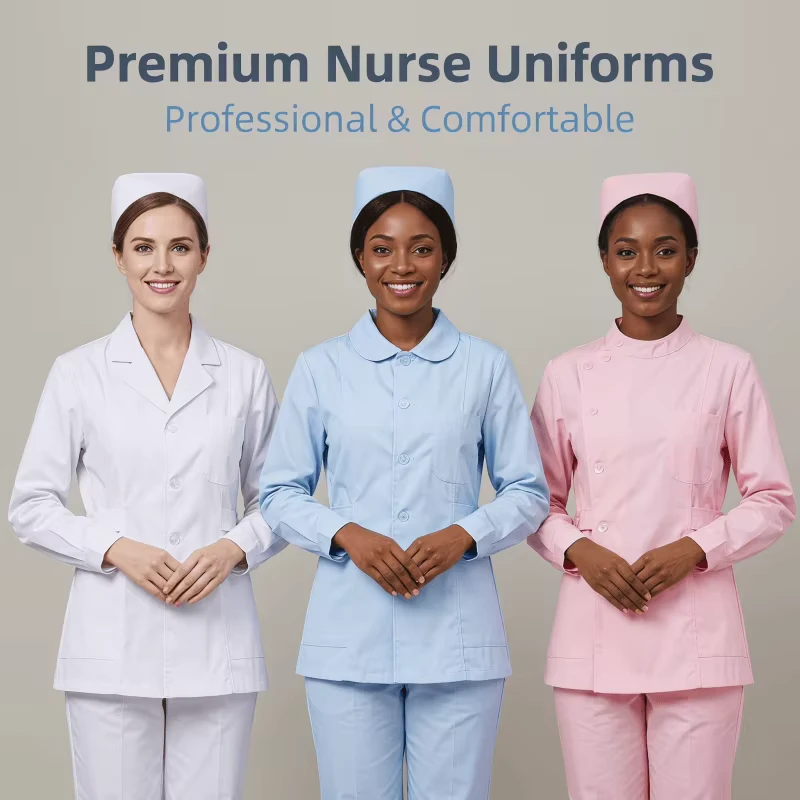 Women's Long-Sleeve Cotton-Blend Dobby Nurse Uniform White Coat