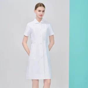 Women’s Long- and Short-Sleeve Nurse Uniforms in Pink and Blue with Stand-Up and Doll Collars