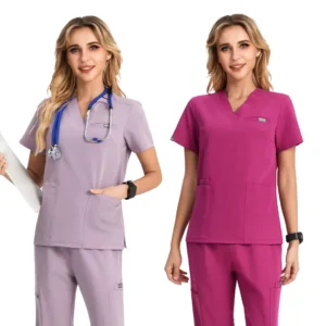 Women’s Medical Scrub Set Breathable Stretch Nursing Uniforms with Multi-Pockets for Hospital Surgery