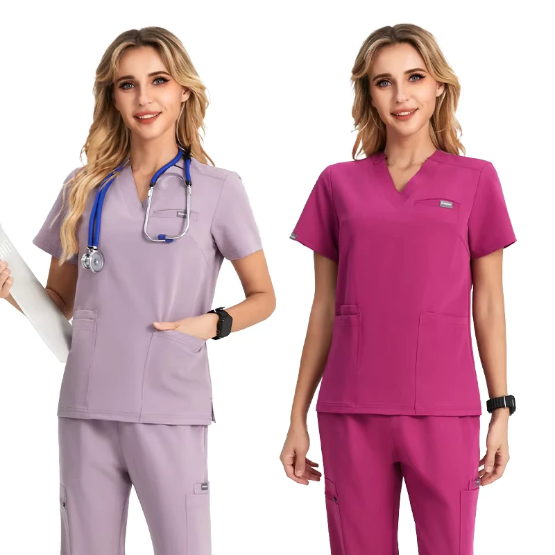 Women's Medical Scrub Set Breathable Stretch Nursing Uniforms with Multi-Pockets for Hospital Surgery